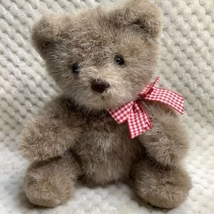 Vintage Ganz Bros Heritage Collection Plush Bear Red Checker Bow Stuffed Animal